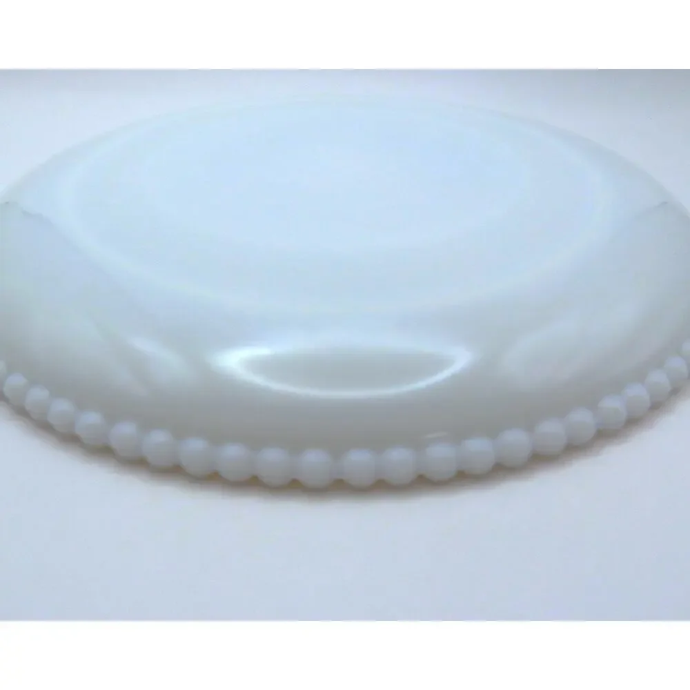 Vintage Milk Glass Decorative Dessert Plate Pear Design Beaded Rim 7.5 Inch